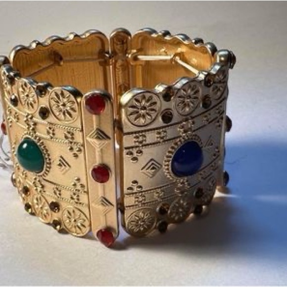 Bijoux Terner Stretch Cuff Bracelets Goldtone w/Gems Chunky Style New with tag . - Picture 7 of 12